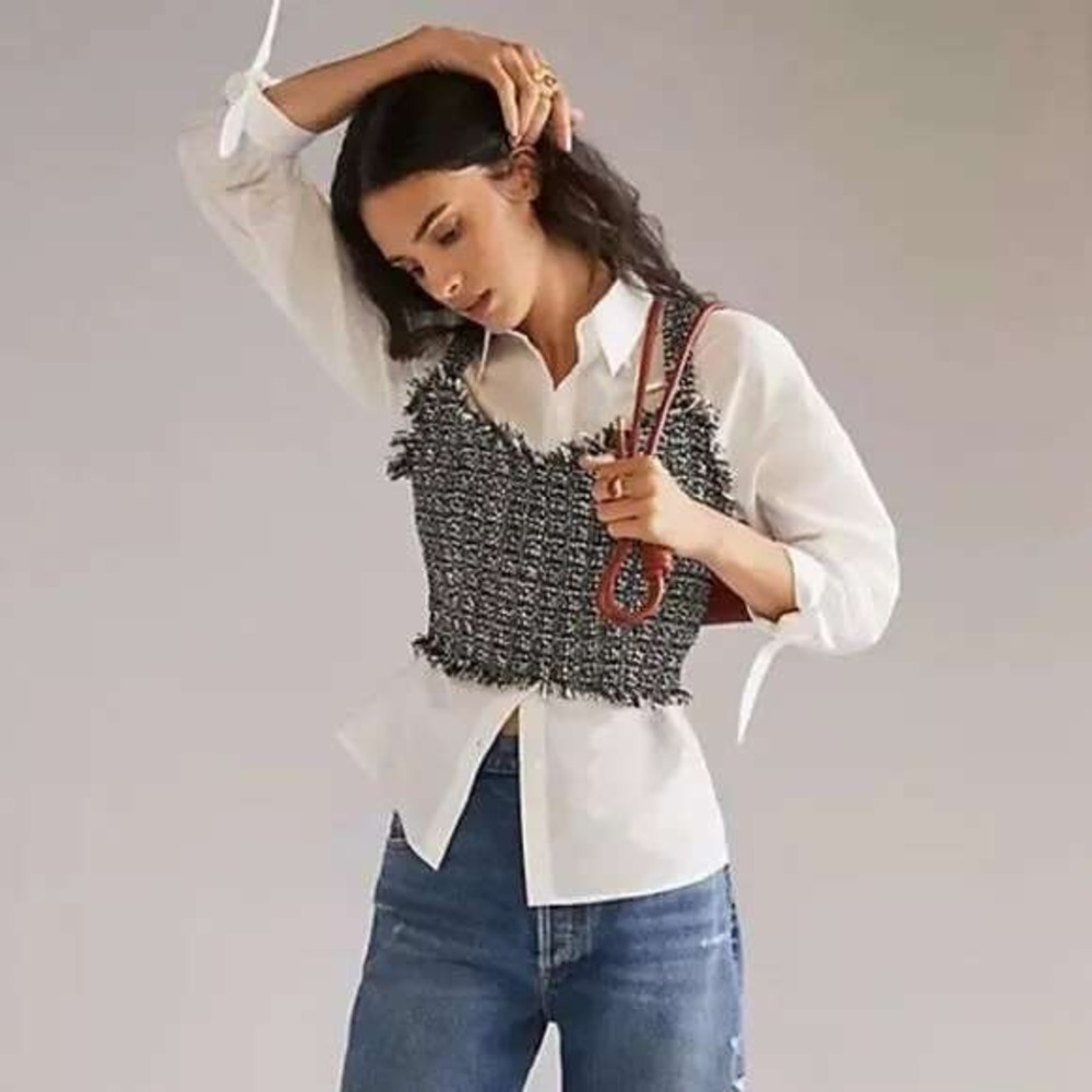 Anthropologie Mare Mare Tweed Vest Bustier Top Black/White XS